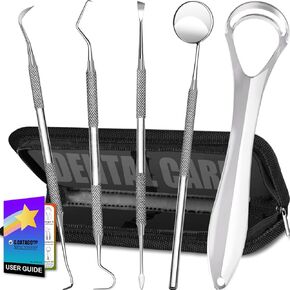 Dental Tools, Dental Pick, Dental Hygiene Kit, Oral Care Teeth Cleaning Tools Set, Stainless Steel Tooth Scraper Plaque Tartar Cleaner, Plaque Remover for Teeth - with Case