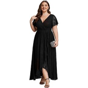 Ever-Pretty Women's V Neck Ruffles Sleeves Pleated Loose Lace High Low Plus Size Formal Dresses 01489-DAPH