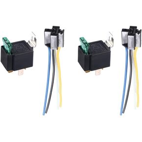ESUPPORT 12V 30A Car Motor Heavy Duty Relay Socket Plug 4Pin Fuse Switch On/Off SPST Wire Harness Metal Pack of 2