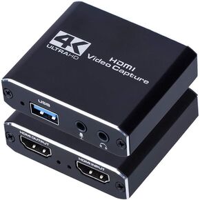 Capture Card, Audio Video Capture Card with Microphone 4K HDMI Loop-Out, 1080p 60fps Video Recorder for Gaming/Live Streaming/Video Conference