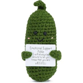Handmade Emotional Support Pickled Cucumber Gift, with Positive Card Creative Cute Wool Crochet Pickled Cucumber Doll for New Year Gift Birthday Gifts Party Decoration Encouragement