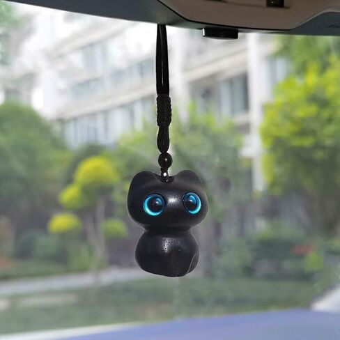 Cute Cat Car Rearview Mirror Hanging Ornament (Wood), Cool Vehicle Interior Accessories, Hanging Decoration, Backpack Charm, Exquisite Pendant, Great Gift in Saudi Arabia