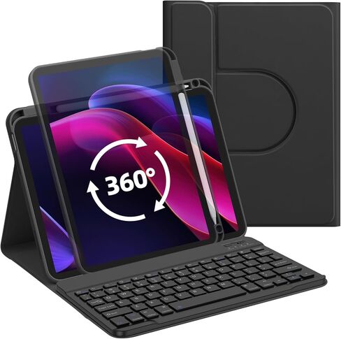 حافظة GOOJODOQ الجيل العاشر مع لوحة مفاتيح، iPad 10th Gen 10.9 بوصة 2022 حافظة دوارة ولوحة مفاتيح بلوتوث قابلة للفصل مع حامل قلم رصاص لإصدار 10.9 بوصة 2022 A2696 A2757 A2777-أسود in Kuwait