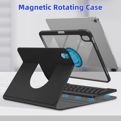 حافظة GOOJODOQ الجيل العاشر مع لوحة مفاتيح، iPad 10th Gen 10.9 بوصة 2022 حافظة دوارة ولوحة مفاتيح بلوتوث قابلة للفصل مع حامل قلم رصاص لإصدار 10.9 بوصة 2022 A2696 A2757 A2777-أسود in Kuwait