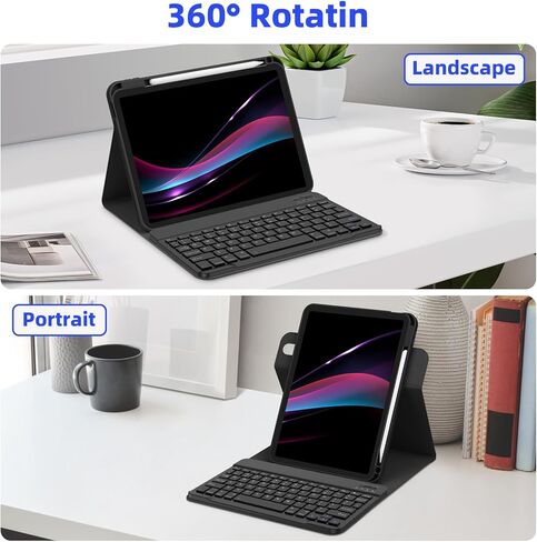 حافظة GOOJODOQ الجيل العاشر مع لوحة مفاتيح، iPad 10th Gen 10.9 بوصة 2022 حافظة دوارة ولوحة مفاتيح بلوتوث قابلة للفصل مع حامل قلم رصاص لإصدار 10.9 بوصة 2022 A2696 A2757 A2777-أسود in Kuwait