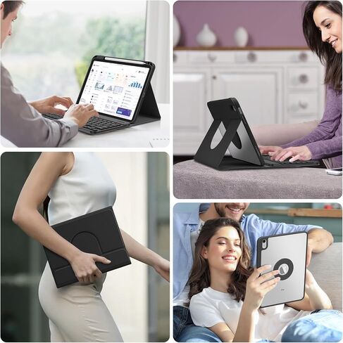 حافظة GOOJODOQ الجيل العاشر مع لوحة مفاتيح، iPad 10th Gen 10.9 بوصة 2022 حافظة دوارة ولوحة مفاتيح بلوتوث قابلة للفصل مع حامل قلم رصاص لإصدار 10.9 بوصة 2022 A2696 A2757 A2777-أسود in Kuwait