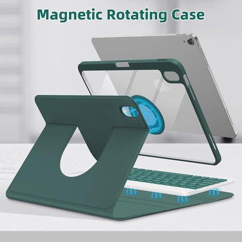 حافظة GOOJODOQ الجيل العاشر مع لوحة مفاتيح، iPad 10th Gen 10.9 بوصة 2022 حافظة دوارة ولوحة مفاتيح بلوتوث قابلة للفصل مع حامل أقلام لإصدار 10.9 بوصة 2022 A2696 A2757 A2777- أخضر داكن in Kuwait