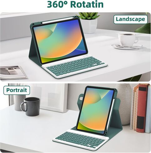 حافظة GOOJODOQ الجيل العاشر مع لوحة مفاتيح، iPad 10th Gen 10.9 بوصة 2022 حافظة دوارة ولوحة مفاتيح بلوتوث قابلة للفصل مع حامل أقلام لإصدار 10.9 بوصة 2022 A2696 A2757 A2777- أخضر داكن in Kuwait