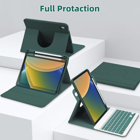 حافظة GOOJODOQ الجيل العاشر مع لوحة مفاتيح، iPad 10th Gen 10.9 بوصة 2022 حافظة دوارة ولوحة مفاتيح بلوتوث قابلة للفصل مع حامل أقلام لإصدار 10.9 بوصة 2022 A2696 A2757 A2777- أخضر داكن in Kuwait