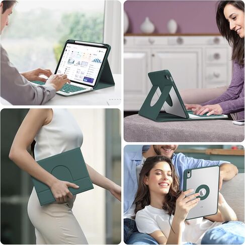 حافظة GOOJODOQ الجيل العاشر مع لوحة مفاتيح، iPad 10th Gen 10.9 بوصة 2022 حافظة دوارة ولوحة مفاتيح بلوتوث قابلة للفصل مع حامل أقلام لإصدار 10.9 بوصة 2022 A2696 A2757 A2777- أخضر داكن in Kuwait
