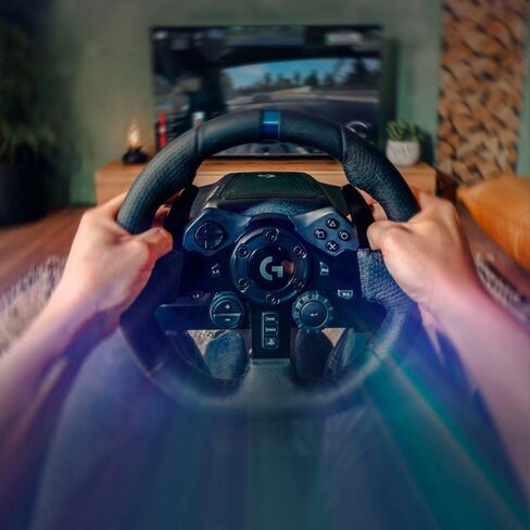 عجلة السباق والدواسات من لوجيتك G923 لأجهزة PS5 وPS4 والكمبيوتر الشخصي - أسود (متجدد) in Saudi Arabia