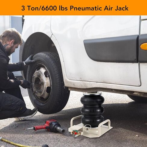 Portable Pneumatic Jack 3T/6600lbs Triple Bag Air Jack Fast Lifting Pneumatic Car Repair with Short Hand, Lifting Height Up to 15.75 Inch（Beige） in Saudi Arabia