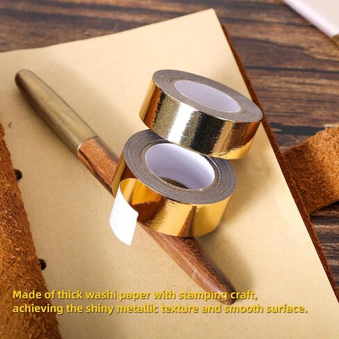 Solid Foil Washi Tape - Low Tack Self Adhesive Decorative Washi Tape Shiny Metallic Color - 3/5 Inch Wide and 66 FT Long Total, Gold in Saudi Arabia