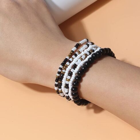 Caiyao 6Pcs Stackable Colorful Bohemian Beads Bracelet for Women Girls Multi Layer Handmade Boho Beads Layered Stretch Multistrand Bangles Bracelets Beach Anklets Summer Surfer Jewelry in Saudi Arabia