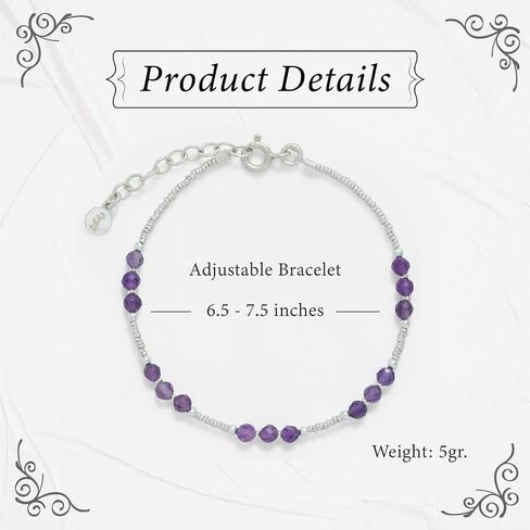 Energetic Amethyst Beads Bracelet, Amethyst & Sterling Silver Bracelet, Elegant Purple Stones for Inner Balance and Style, Ideal Gift for Women in Saudi Arabia