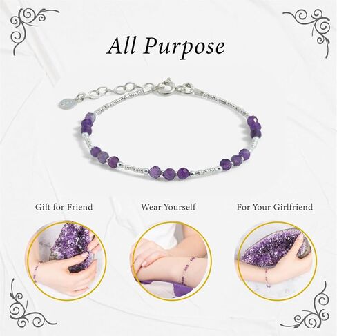 Energetic Amethyst Beads Bracelet, Amethyst & Sterling Silver Bracelet, Elegant Purple Stones for Inner Balance and Style, Ideal Gift for Women in Saudi Arabia