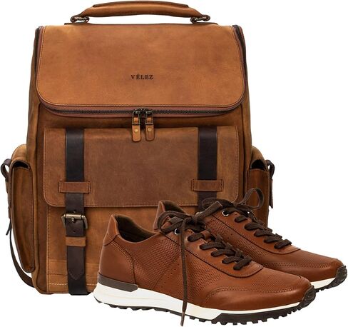 VELEZ 9 أحذية رياضية كاجوال للرجال + حقيبة ظهر من الجلد المحبب للرجال باللون الأسود حقيبة كتف كاجوال للأعمال in Kuwait