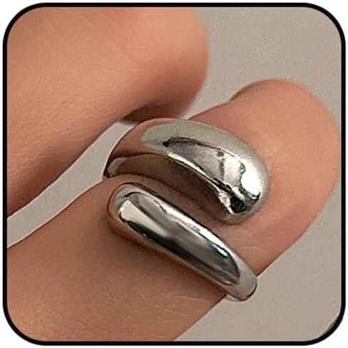 Chunky Gold Rings for Women Adjustable Chunky Silver Round Dome Ring Minimalist Gold Filled Stackable Rings in Saudi Arabia