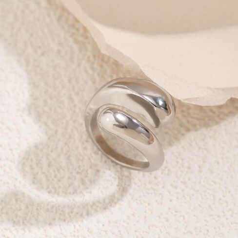 Chunky Gold Rings for Women Adjustable Chunky Silver Round Dome Ring Minimalist Gold Filled Stackable Rings in Saudi Arabia