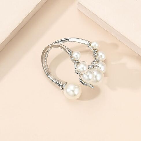Vintage Crystal Pearl Rings for Women Girls,Stacking Promise Pearl Rings Adjustable Open Pearl Finger Ring Trendy Personality Pearl Statement Jewelry Gifts in Saudi Arabia
