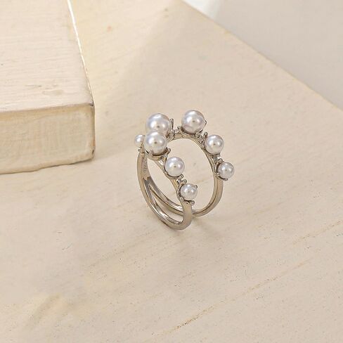 Vintage Crystal Pearl Rings for Women Girls,Stacking Promise Pearl Rings Adjustable Open Pearl Finger Ring Trendy Personality Pearl Statement Jewelry Gifts in Saudi Arabia