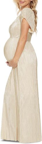 فستان للحمل بأكمام واسعة مطوي على شكل آلهة يونانية/فستان طويل برقبة على شكل حرف V لالتقاط الصور لحفلة استقبال المولود الجديد in Kuwait