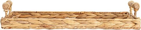 Household Essentials Handwoven Water Hyacinth Rectangular Tray Set with Wood Handles, Natural, Set of 2 in Kuwait