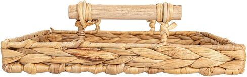 Household Essentials Handwoven Water Hyacinth Rectangular Tray Set with Wood Handles, Natural, Set of 2 in Kuwait