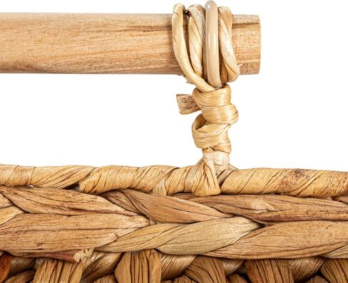 Household Essentials Handwoven Water Hyacinth Rectangular Tray Set with Wood Handles, Natural, Set of 2 in Kuwait