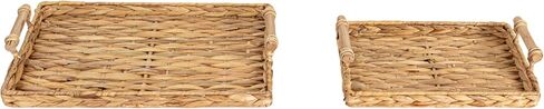 Household Essentials Handwoven Water Hyacinth Rectangular Tray Set with Wood Handles, Natural, Set of 2 in Kuwait