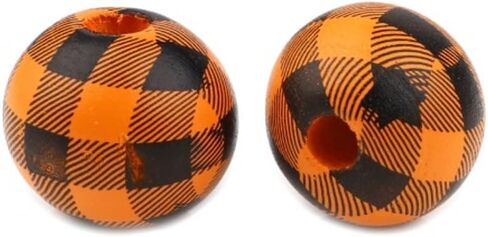 20 Wood Beads Farmhouse Buffalo Plaid Checker 15mm for: Crafts Garland Tiered Tray Decor - Lot of 20 Beads (Black & Yellow) in Saudi Arabia