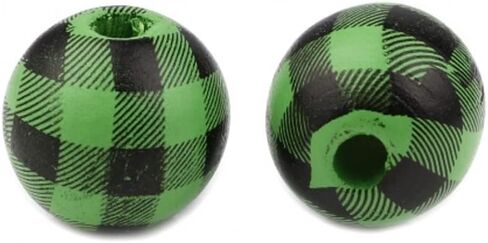 20 Wood Beads Farmhouse Buffalo Plaid Checker 15mm for: Crafts Garland Tiered Tray Decor - Lot of 20 Beads (Black & Yellow) in Saudi Arabia