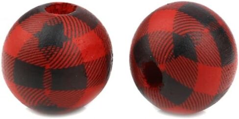 20 Wood Beads Farmhouse Buffalo Plaid Checker 15mm for: Crafts Garland Tiered Tray Decor - Lot of 20 Beads (Black & Yellow) in Saudi Arabia