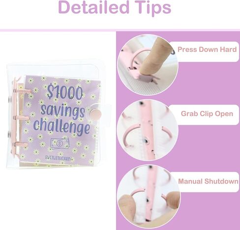 مجلد تحدي التوفير 1000، كتاب تحديات توفير الأموال الشهرية مع مظاريف، مجلد صغير للميزانية مع مظاريف نقدية (وردي) in Kuwait