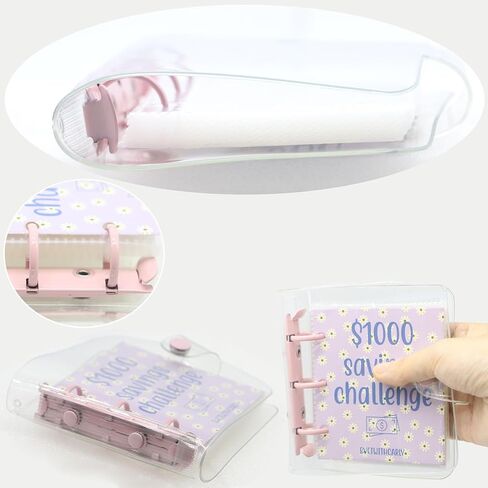 مجلد تحدي التوفير 1000، كتاب تحديات توفير الأموال الشهرية مع مظاريف، مجلد صغير للميزانية مع مظاريف نقدية (وردي) in Kuwait