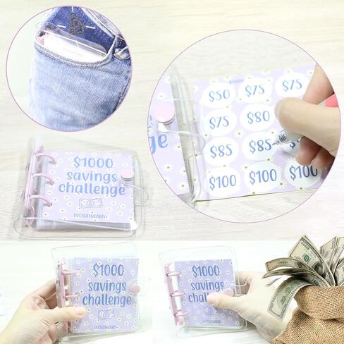 مجلد تحدي التوفير 1000، كتاب تحديات توفير الأموال الشهرية مع مظاريف، مجلد صغير للميزانية مع مظاريف نقدية (وردي) in Kuwait