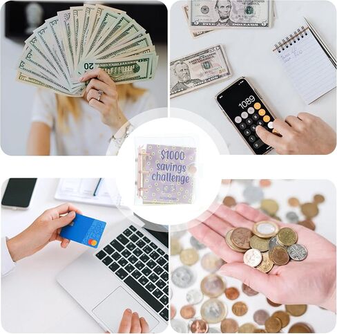 مجلد تحدي التوفير 1000، كتاب تحديات توفير الأموال الشهرية مع مظاريف، مجلد صغير للميزانية مع مظاريف نقدية (وردي) in Kuwait