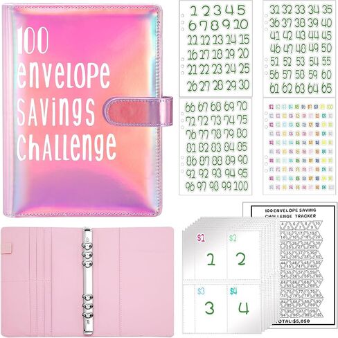 Aliceset 100 Envelopes Money Saving Challenge Binder, Easy and Fun Way to Save 5, 050, Budget Binder Savings Challenge Book with Cash Envelopes for Budgeting Planner Saving Money(Black, White) in Saudi Arabia