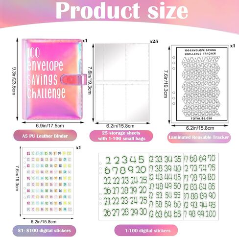 Aliceset 100 Envelopes Money Saving Challenge Binder, Easy and Fun Way to Save 5, 050, Budget Binder Savings Challenge Book with Cash Envelopes for Budgeting Planner Saving Money(Black, White) in Saudi Arabia
