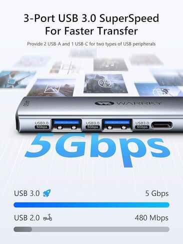 WARRKY USB C Hub 5 في 1 【4K 60 هرتز HDMI】 منافذ A&C من النوع 5 جيجابت في الثانية، PD 100 وات، محطة إرساء متينة من الألومنيوم والنايلون، محول USBC متعدد المنافذ متوافق مع MacBook Pro/Air، iPad Pro، iPhone 15، أجهزة الكمبيوتر المحمولة in Kuwait