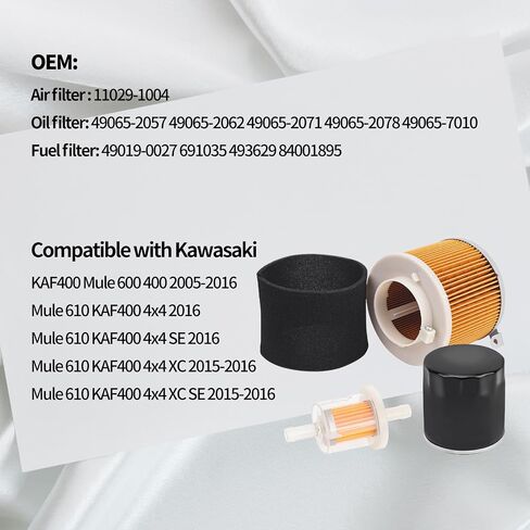 Air Filter 11029-1004 & Oil Filter 49065-2057 49065-2062 & Fuel Filter 49019-0027 691035 Compatible with Kawasaki Mule 500 520 550 600 610 2500 2510 2520 KAF400A KAF400 KAF300 KAF300A KAF620A in Saudi Arabia