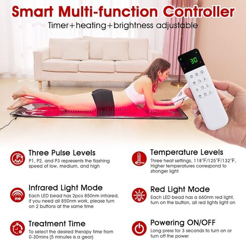 جهاز العلاج بالضوء الأحمر من ALDIOUS، وسادة إضاءة حمراء وبالقرب من الأشعة تحت الحمراء 1440 قطعة، حصيرة علاج بالضوء LED لكامل الجسم 67 بوصة × 23.6 بوصة، وسادة حمراء كبيرة لوضع المنزل مع وضع النبض، وضع التسخين، مؤقت قابل للتعديل in Kuwait