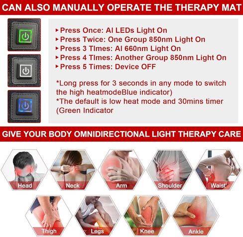جهاز العلاج بالضوء الأحمر من ALDIOUS، وسادة إضاءة حمراء وبالقرب من الأشعة تحت الحمراء 1440 قطعة، حصيرة علاج بالضوء LED لكامل الجسم 67 بوصة × 23.6 بوصة، وسادة حمراء كبيرة لوضع المنزل مع وضع النبض، وضع التسخين، مؤقت قابل للتعديل in Kuwait