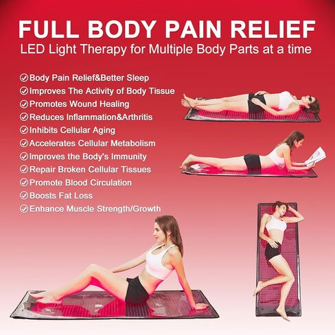 جهاز العلاج بالضوء الأحمر من ALDIOUS، وسادة إضاءة حمراء وبالقرب من الأشعة تحت الحمراء 1440 قطعة، حصيرة علاج بالضوء LED لكامل الجسم 67 بوصة × 23.6 بوصة، وسادة حمراء كبيرة لوضع المنزل مع وضع النبض، وضع التسخين، مؤقت قابل للتعديل in Kuwait
