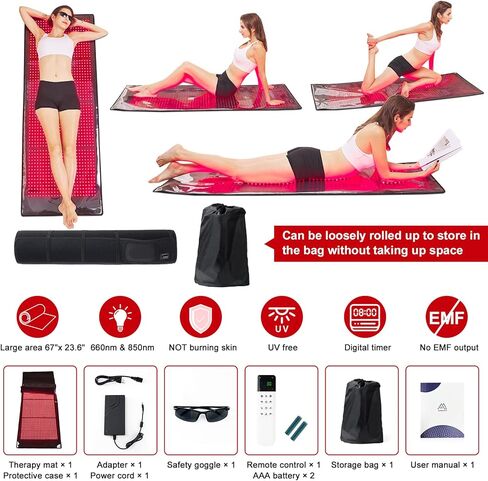 جهاز العلاج بالضوء الأحمر من ALDIOUS، وسادة إضاءة حمراء وبالقرب من الأشعة تحت الحمراء 1440 قطعة، حصيرة علاج بالضوء LED لكامل الجسم 67 بوصة × 23.6 بوصة، وسادة حمراء كبيرة لوضع المنزل مع وضع النبض، وضع التسخين، مؤقت قابل للتعديل in Kuwait