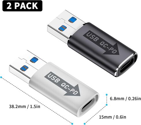 محول Poyiccot USB A إلى USB C، محول USB3.1 QC إلى USB C PD، محول USB ذكر إلى USB C أنثى، موصل شحن وظيفة QC بسرعة 10 جيجابت في الثانية إلى PD للقرص الصلب/بطاقة الصوت/قرص U، لونين in Saudi Arabia