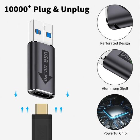 محول Poyiccot USB A إلى USB C، محول USB3.1 QC إلى USB C PD، محول USB ذكر إلى USB C أنثى، موصل شحن وظيفة QC بسرعة 10 جيجابت في الثانية إلى PD للقرص الصلب/بطاقة الصوت/قرص U، لونين in Saudi Arabia