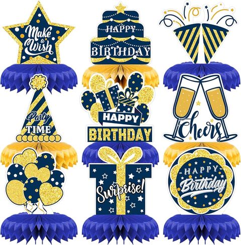 Honeycomb Decorations Tabletop,9 Pcs Bluegold Birthday Party Centerpieces Supplies,Birthday Party Supplies for men kids ,boys Party Favor, kids party Decorations Tabletop in Saudi Arabia