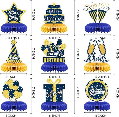 Honeycomb Decorations Tabletop,9 Pcs Bluegold Birthday Party Centerpieces Supplies,Birthday Party Supplies for men kids ,boys Party Favor, kids party Decorations Tabletop in Saudi Arabia