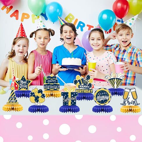 Honeycomb Decorations Tabletop,9 Pcs Bluegold Birthday Party Centerpieces Supplies,Birthday Party Supplies for men kids ,boys Party Favor, kids party Decorations Tabletop in Saudi Arabia